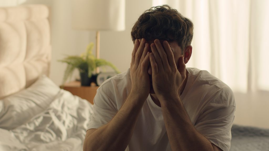 Caucasian,Man,Guy,Male,Bedroom,Despair,Hopeless,Situation,Problems,Difficulties